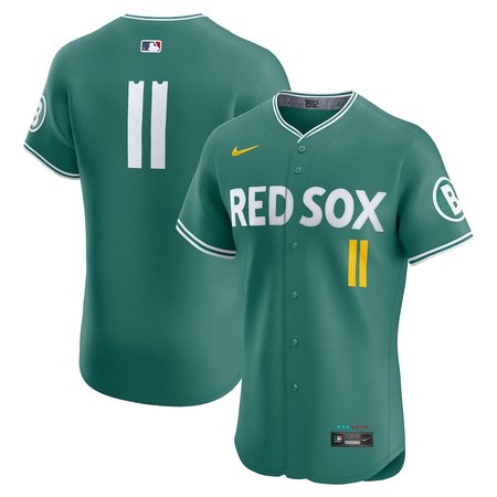Men's Boston Red Sox #11 Rafael Devers Nike Green 2025 City Connect Elite Player Jersey