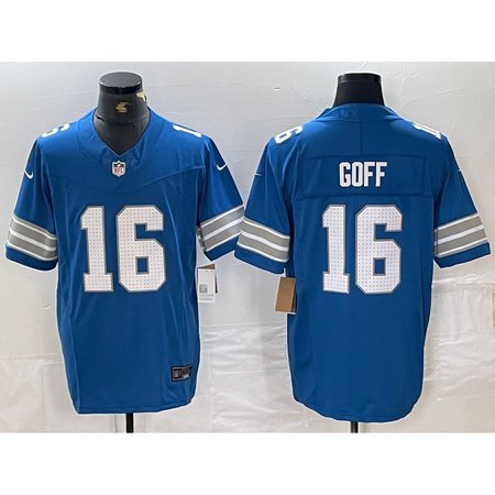 Detroit Lions Home Game Jersey Blue #16 Jared Goff Mens