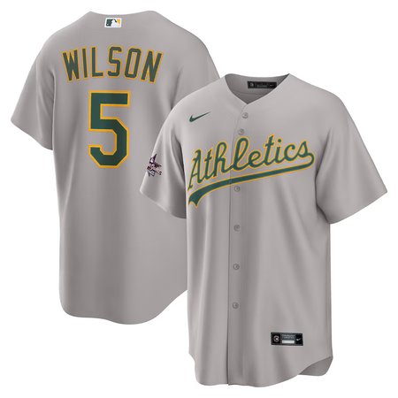 Men's Athletics #5 Jacob Wilson Nike Gray 2025 MLB All-Star Game Road Replica Player Jersey