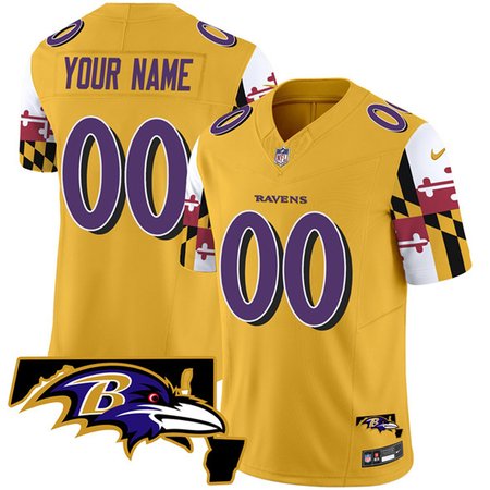 Youth Baltimore Ravens Active Player Custom Gold 2025 F.U.S.E. Maryland Flag V2 Vapor Limited Football Jersey
