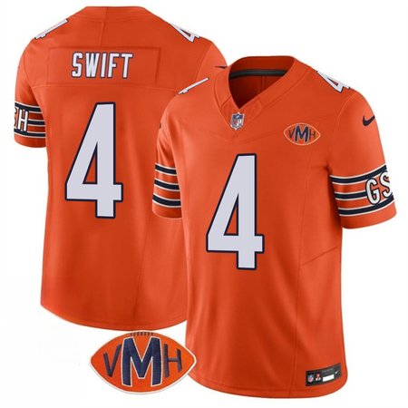 Men's Chicago Bears #4 D'Andre Swift Orange 2025 F.U.S.E. With VMH Patch Vapor Untouchable Limited Stitched Football Jersey