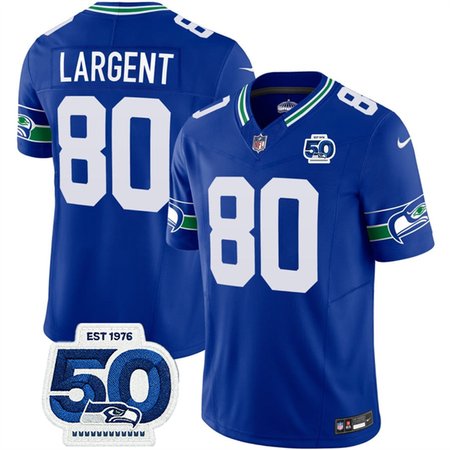 Youth Seattle Seahawks #80 Steve Largent Royal 2025 F.U.S.E 50th Anniversary Patch Throwback Vapor Limited Stitched Football Jersey