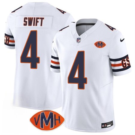 Men's Chicago Bears #4 D'Andre Swift White 2025 F.U.S.E. With VMH Patch Vapor Untouchable Limited Stitched Football Jersey