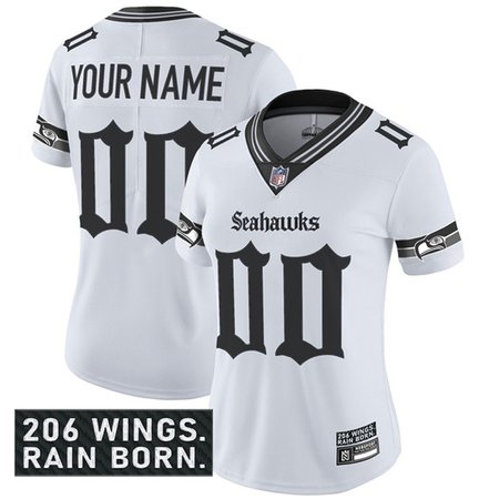 Women's Seattle Seahawks Active Player Custom White 2025 F.U.S.E. 'Gothic Rain City Shadows Edition' Vapor Untouchable Limited Stitched Football Jersey