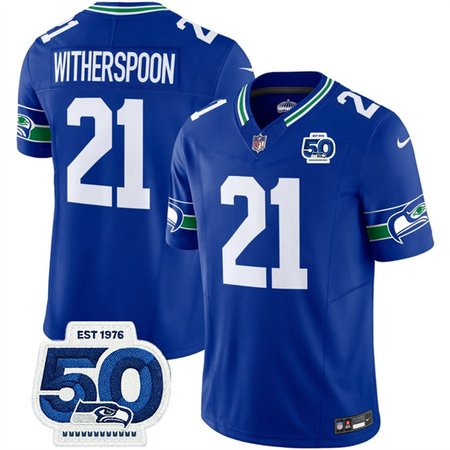Youth Seattle Seahawks #21 Devon Witherspoon Royal 2025 F.U.S.E 50th Anniversary Patch Throwback Vapor Limited Stitched Football Jersey