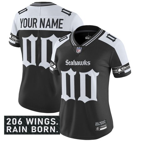 Women's Seattle Seahawks Active Player Custom Black Alternate 2025 F.U.S.E. 'Gothic Rain City Shadows Edition' Vapor Untouchable Limited Stitched Football Jersey