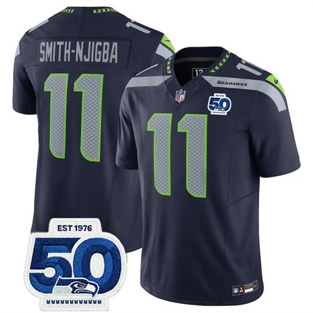 Youth Seattle Seahawks #11 Jaxon Smith-Njigba Navy 2025 F.U.S.E. 50th Anniversary Patch Vapor Untouchable Limited Stitched Football Jersey