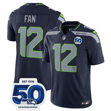 Youth Seattle Seahawks #12 Fan Navy 2025 F.U.S.E. 50th Anniversary Patch Vapor Untouchable Limited Stitched Football Jersey