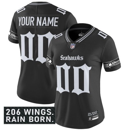 Women's Seattle Seahawks Active Player Custom Black 2025 F.U.S.E. 'Gothic Rain City Shadows Edition' Vapor Untouchable Limited Stitched Football Jersey