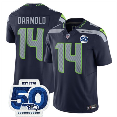 Youth Seattle Seahawks #14 Sam Darnold Navy 2025 F.U.S.E. 50th Anniversary Patch Vapor Untouchable Limited Stitched Football Jersey