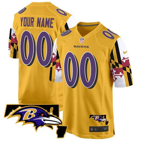 Youth Baltimore Ravens Active Player Custom Gold Maryland Flag Vapor Limited Football Game Jersey
