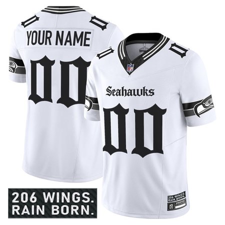 Youth Seattle Seahawks Active Player Custom White 2025 F.U.S.E. 'Gothic Rain City Shadows Edition' Vapor Limited Stitched Football Jersey
