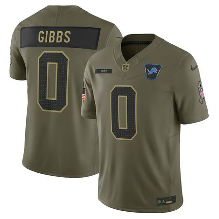 Men's Detroit Lions #0 Jahmyr Gibbs Nike Olive 2025 Salute to Service Limited Jersey