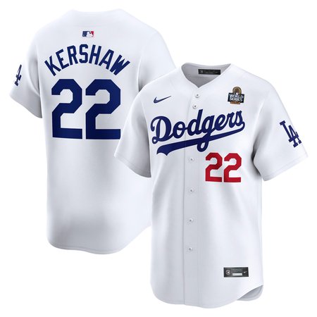 Men's Los Angeles Dodgers #22 Clayton Kershaw White 2024 World Series Home Limited Player Jersey