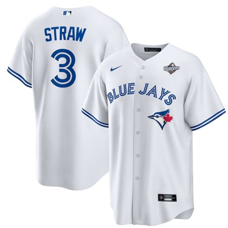Men's Toronto Blue Jays #3 Myles Straw Nike 2025 World Series White Home Replica Jersey