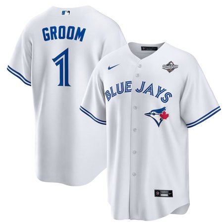 Men's Toronto Blue Jays Nike #1 Groom 2025 World Series White Home Replica Jersey