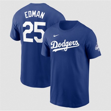 Men's Los Angeles Dodgers #25 Tommy Edman Royal 2025 World Series Champions Name & Number T-Shirt