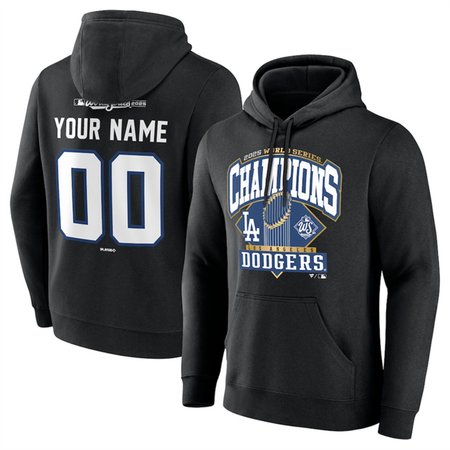 Men's Los Angeles Dodgers Black 2025 World Series Champions Custom Black Name & Number Hoodie