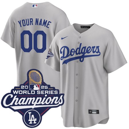 Youth Los Angeles Dodgers Custom Nike Gray 2025 World Series Champions Home Replica Jersey