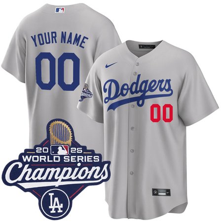 Youth Los Angeles Dodgers Custom Nike Gray 2025 World Series Champions Home Limited Jersey