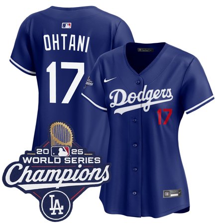 Women's Los Angeles Dodgers #17 Shohei Ohtani Nike Royal 2025 World Series Champions Home Limited Jersey