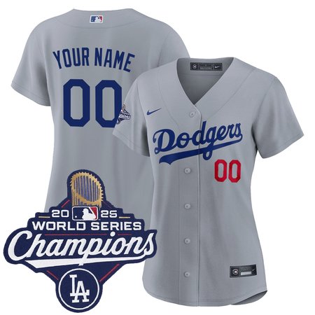 Women's Los Angeles Dodgers Custom Nike Gray 2025 World Series Champions Home Limited Jersey