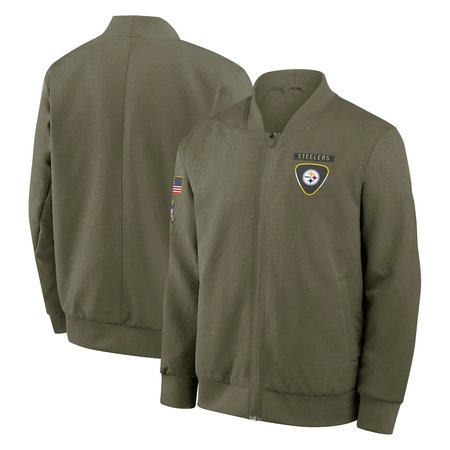 Men's Pittsburgh Steelers Nike Olive 2025 Salute to Service Sideline Full-Zip Bomber Jacket