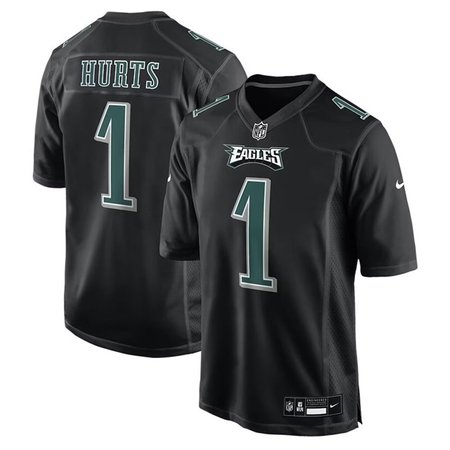 Men's Philadelphia Eagles #1 Jalen Hurts Nike Carbon Black Fashion Game Jersey