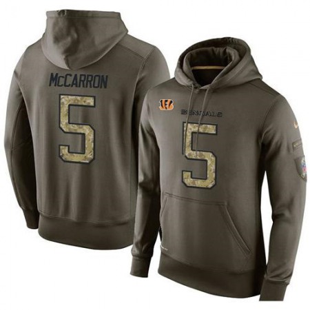 NFL Men's Cincinnati Bengals #5 AJ McCarron Stitched Green Olive Salute To Service KO Performance Hoodie