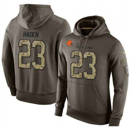 NFL Men's Cleveland Browns #23 Joe Haden Stitched Green Olive Salute To Service KO Performance Hoodie