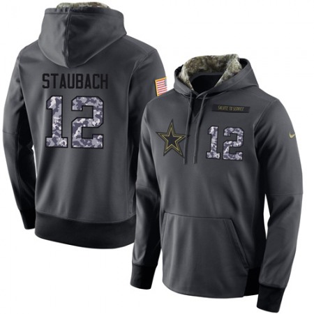 NFL Men's Dallas Cowboys #12 Roger Staubach Stitched Black Anthracite Salute to Service Player Performance Hoodie