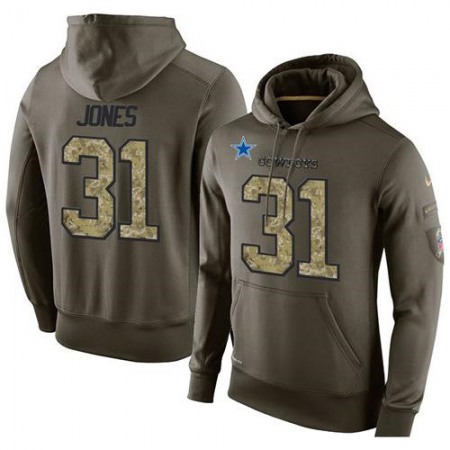 NFL Men's Dallas Cowboys #31 Byron Jones Stitched Green Olive Salute To Service KO Performance Hoodie