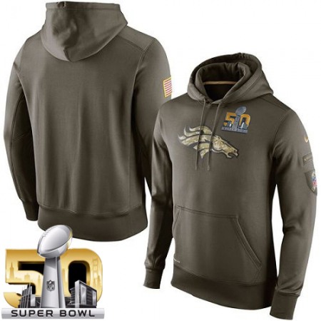 Men's Denver Broncos Super Bowl 50 Olive Salute To Service KO Performance Hoodie