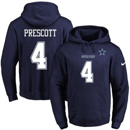 Cowboys #4 Dak Prescott Navy Blue Name & Number Pullover NFL Hoodie