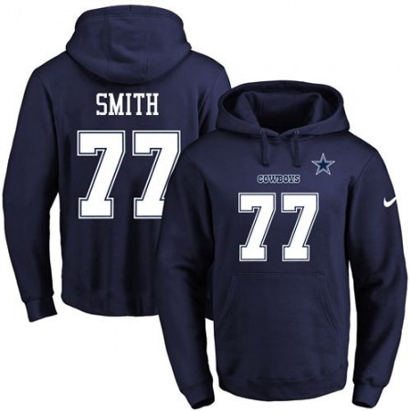 Cowboys #77 Tyron Smith Navy Blue Name & Number Pullover NFL Hoodie