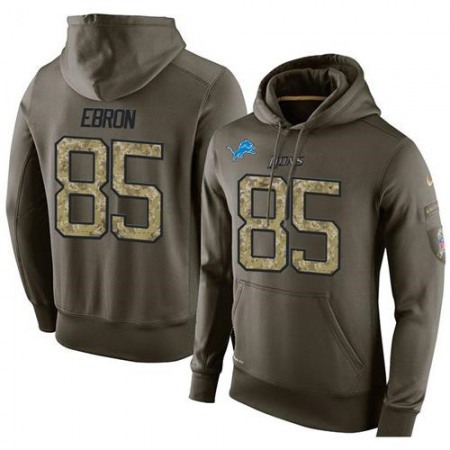 NFL Men's Detroit Lions #85 Eric Ebron Stitched Green Olive Salute To Service KO Performance Hoodie