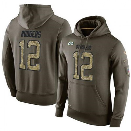 NFL Men's Green Bay Packers #12 Aaron Rodgers Stitched Green Olive Salute To Service KO Performance Hoodie