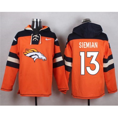 Broncos #13 Trevor Siemian Orange Player Pullover NFL Hoodie
