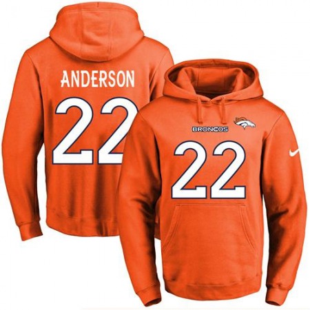 Broncos #22 C.J. Anderson Orange Name & Number Pullover NFL Hoodie