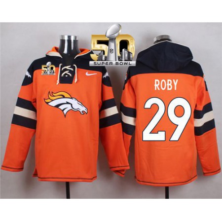 Broncos #29 Bradley Roby Orange Super Bowl 50 Player Pullover NFL Hoodie