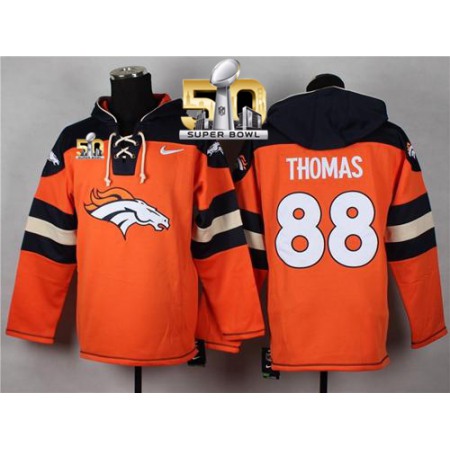 Broncos #88 Demaryius Thomas Orange Super Bowl 50 Player Pullover NFL Hoodie