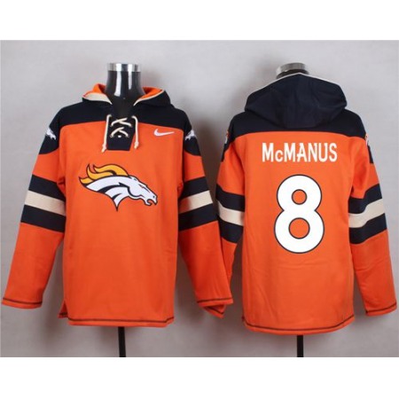 Broncos #8 Brandon McManus Orange Player Pullover NFL Hoodie