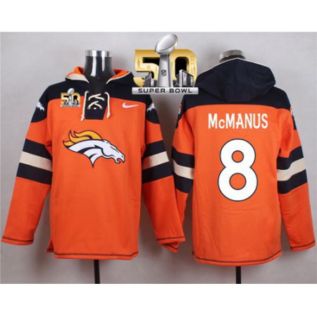 Broncos #8 Brandon McManus Orange Super Bowl 50 Player Pullover NFL Hoodie