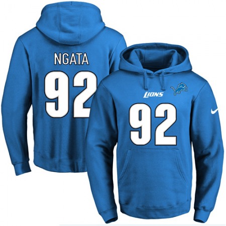 Lions #92 Haloti Ngata Blue Name & Number Pullover NFL Hoodie