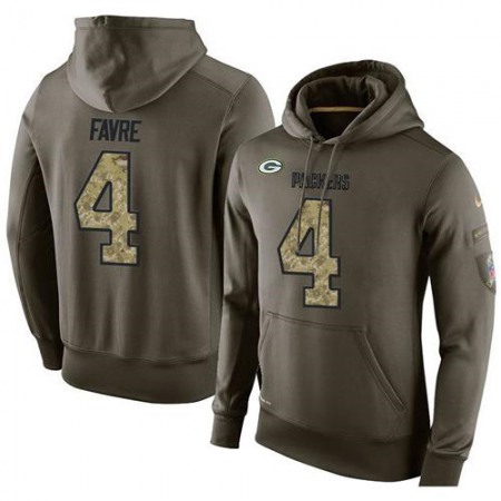 NFL Men's Green Bay Packers #4 Brett Favre Stitched Green Olive Salute To Service KO Performance Hoodie