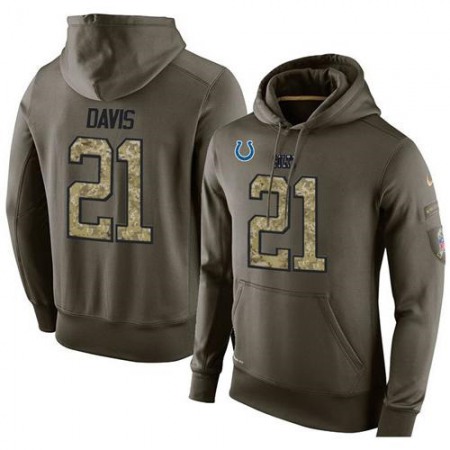 NFL Men's Indianapolis Colts #21 Vontae Davis Stitched Green Olive Salute To Service KO Performance Hoodie