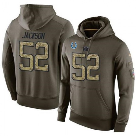 NFL Men's Indianapolis Colts #52 D'Qwell Jackson Stitched Green Olive Salute To Service KO Performance Hoodie