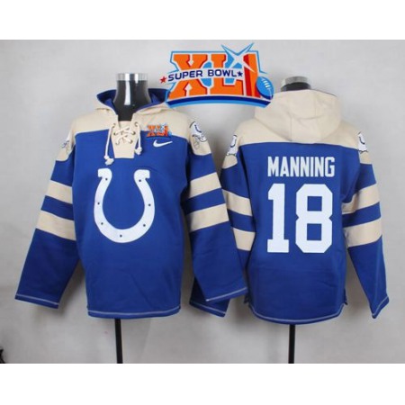 Colts #18 Peyton Manning Royal Blue Super Bowl XLI Player Pullover NFL Hoodie