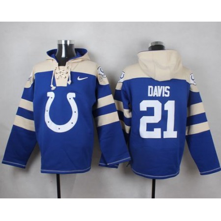 Colts #21 Vontae Davis Royal Blue Player Pullover NFL Hoodie