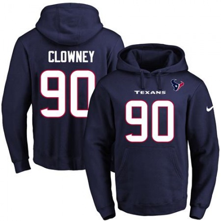 Texans #90 Jadeveon Clowney Navy Blue Name & Number Pullover NFL Hoodie